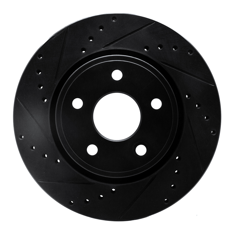 Jeep Commander Brake Rotor (1) - Front Left - R1 Concepts - Drilled & Slotted - Black - `05-`10